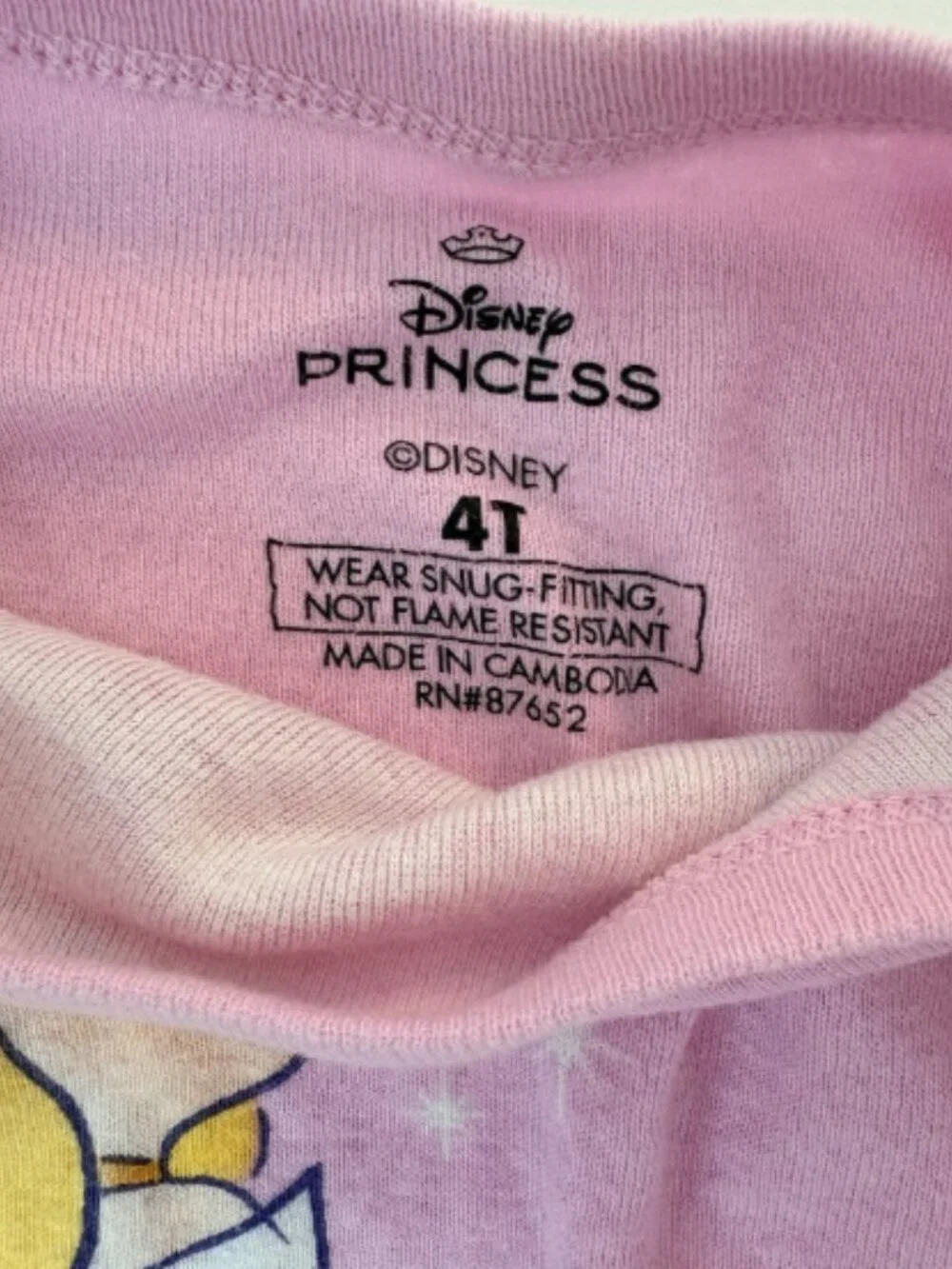 Disney Princess Pajama Set Lot 4 Girls 4T Pink Mix & Match 100% Cotton Sleepwear
